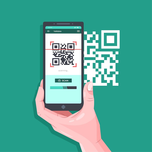 Kostenloser Vektor qr-code des smartphones scannen