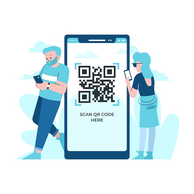 Kostenloser Vektor qr-code-scan-konzept mit zeichen