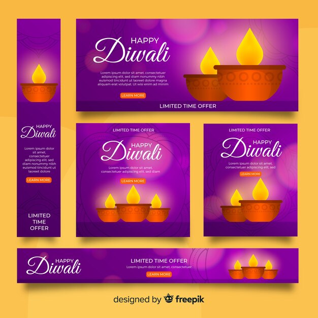 Realistische Diwali und Kerzen Web-Banner