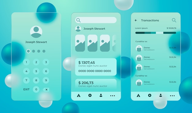 Kostenlose Vektor realistische mobile app-vorlage für glasmorphismus