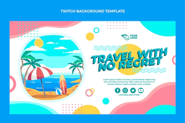 Kostenloser Vektor reise-twitch-hintergrund des flachen designs mit strand