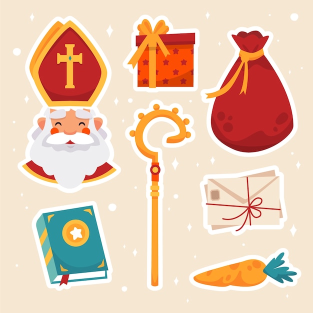 Kostenlose Vektor sammlung flacher sinterklaas-designelemente