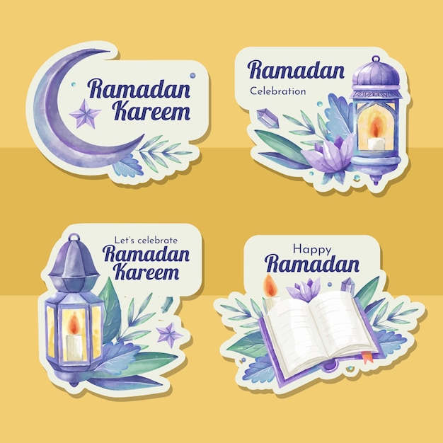 Kostenlose Vektor sammlung von aquarell-ramadan-etiketten