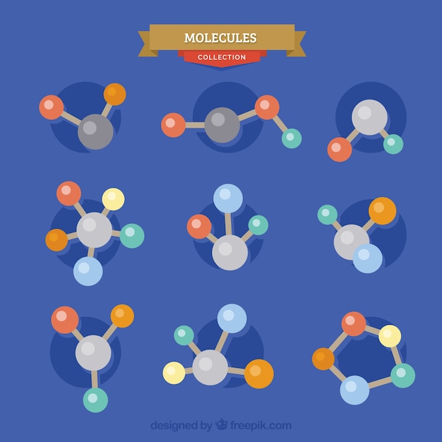 Kostenloser Vektor sammlung von molekül in flachem design