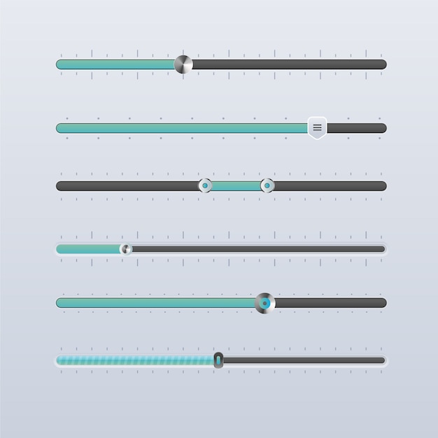 Kostenlose Vektor sammlung von schiebereglern für die benutzeroberfläche mit farbverlauf