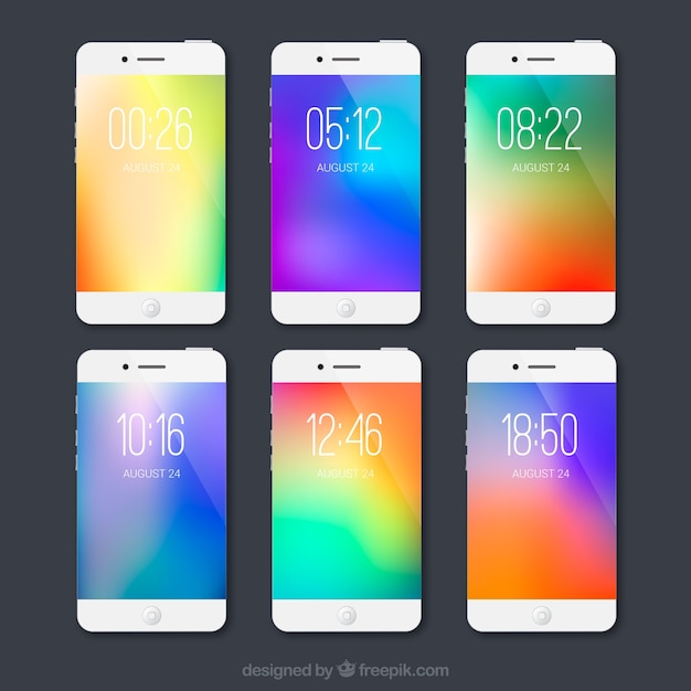 Kostenlose Vektor sammlung von verschwommenen bunten tapeten von handy