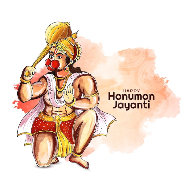 Kostenloser Vektor schöne glückliche indische mythologische festivalkarte hanuman jayanti