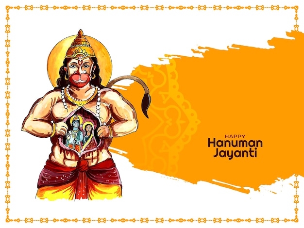 Kostenloser Vektor schöne glückliche indische mythologische festivalkarte hanuman jayanti