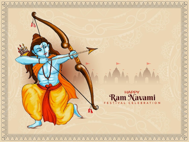 Kostenlose Vektor schöne glückliche ram navami indische festkarte mit lord rama