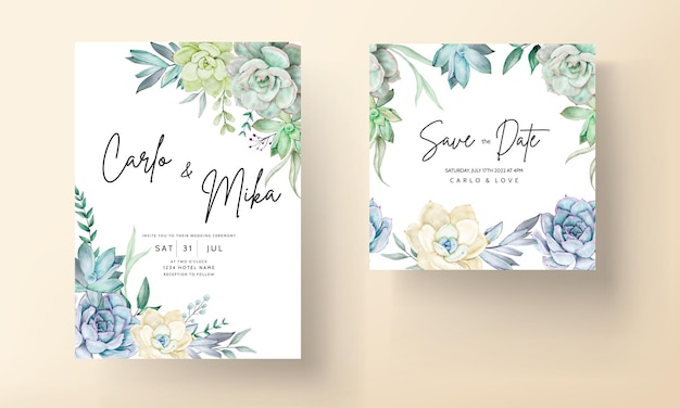 Schönes saftiges Blumenaquarellhochzeitseinladungskartenset