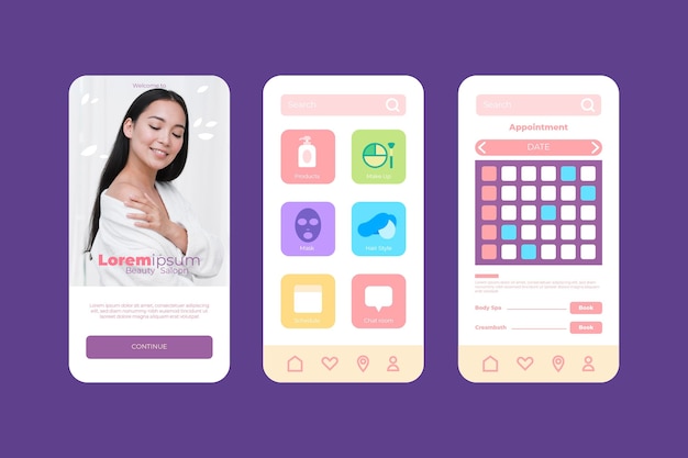 Kostenlose Vektor schönheitssalon buchungs-app mit foto