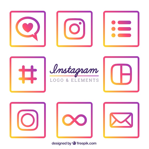 Kostenloser Vektor set mit bunten icons instagram