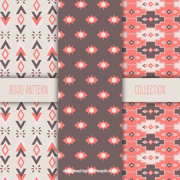 Kostenloser Vektor set von drei boho-mustern in flachem design