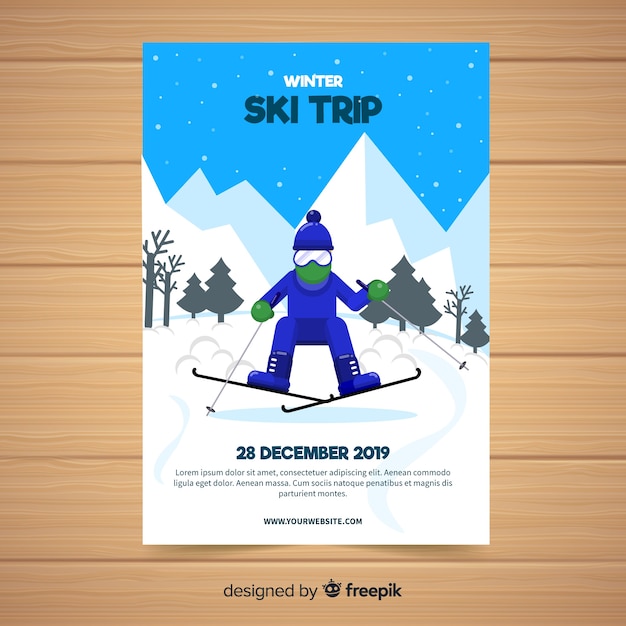 Kostenloser Vektor ski-trip-flyer-vorlage