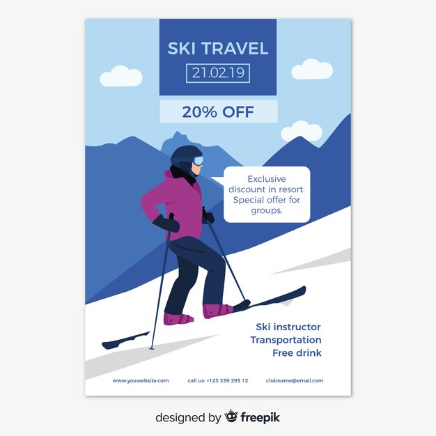 Kostenlose Vektor ski-trip-flyer-vorlage