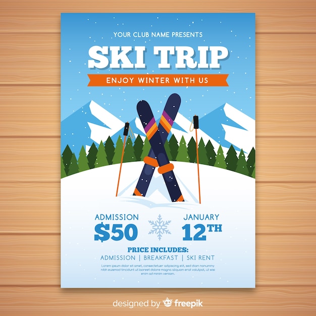 Kostenlose Vektor ski-trip-flyer-vorlage