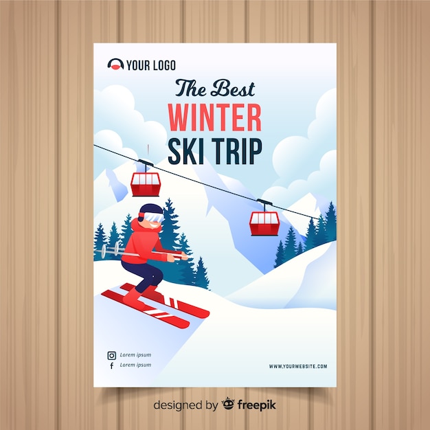 Kostenloser Vektor ski-trip-flyer-vorlage