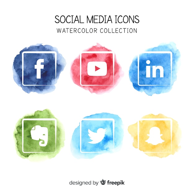 Kostenlose Vektor social media-aquarell-icons