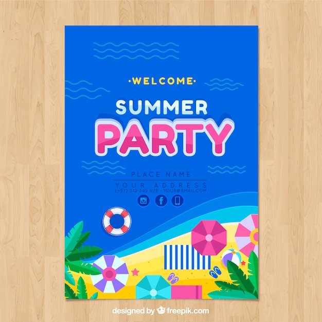 Kostenloser Vektor sommerparty-plakatschablone mit flachem design