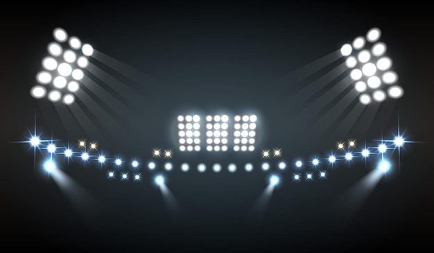 Stadion beleuchtet realistische Komposition mit Show- und Technologiesymbolen