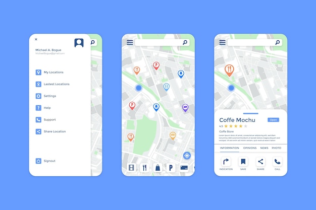 Kostenlose Vektor standort-app-oberfläche
