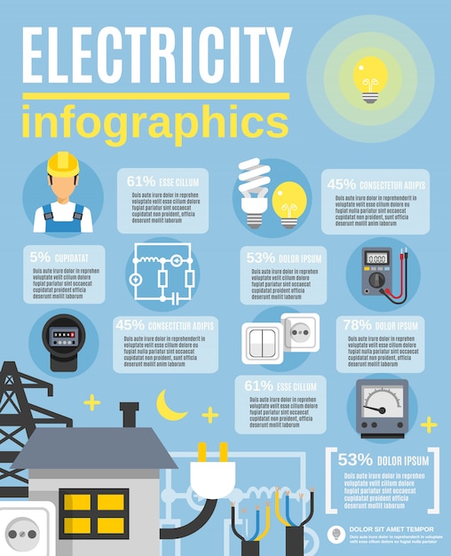 Kostenlose Vektor strom-infographik-set