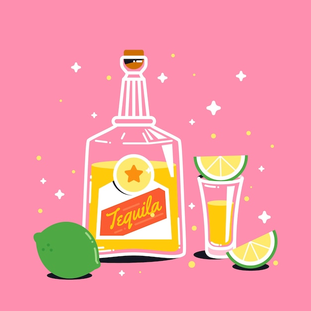 Kostenlose Vektor tequila-schussillustration des flachen designs