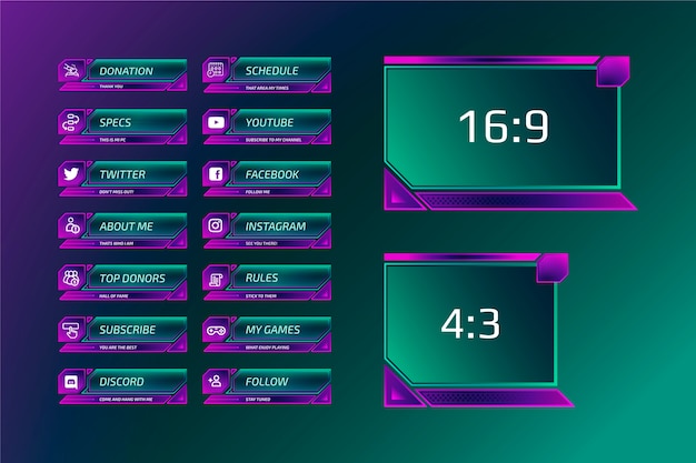 Kostenlose Vektor twitch-panels mit farbverlauf eingestellt