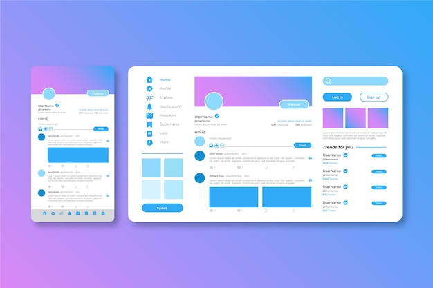 Kostenlose Vektor twitter-schnittstellenkonzept