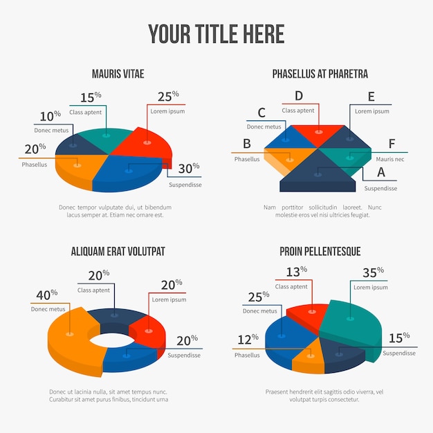 Kostenlose Vektor vektor-kreisdiagramme im modernen flachen 3d-stil. infografik präsentation, finanzgrafik, zinszahlen