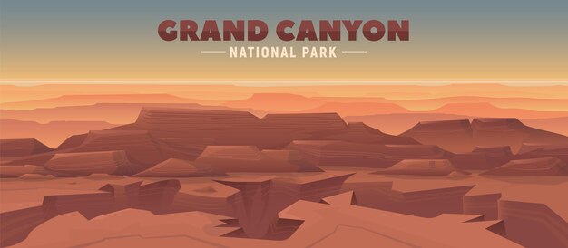 Vektordarstellung des Grand Canyon National Park Naturlandschaft mit flachen Bergen