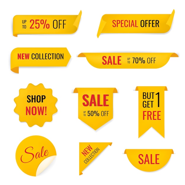 Kostenlose Vektor verkauf banner-aufkleber, leere vektor-shopping-clipart-set