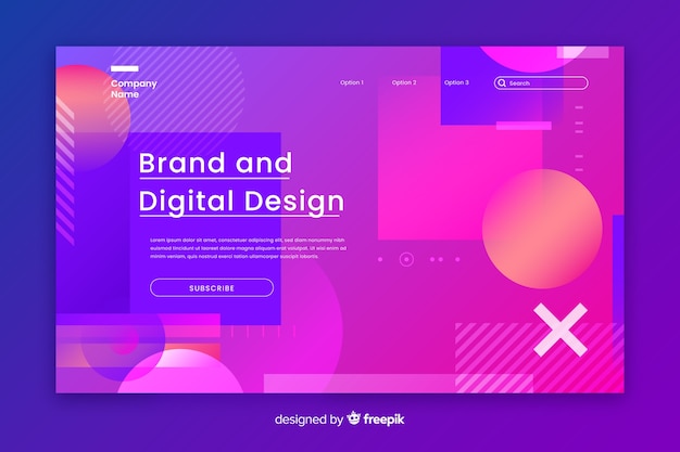 Kostenlose Vektor verlaufs-landingpage mit geometrischen modellen