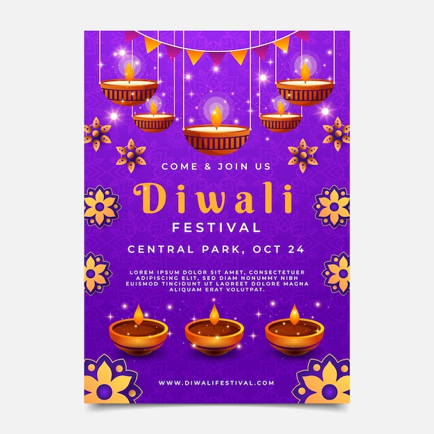 Vertikale Flyer-Vorlage mit Farbverlauf für die Diwali-Feier