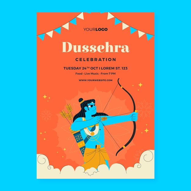 Kostenlose Vektor vertikale plakatvorlage für die feier des dussehra-festivals