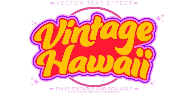 Kostenloser Vektor vintage bearbeitbare text-effekt bearbeitbare hawaii und retro-text-stil