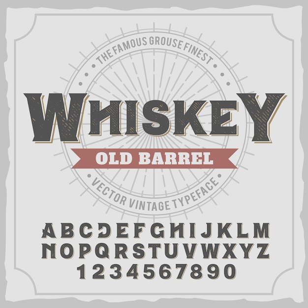 Kostenlose Vektor vintage label schrift mit dem namen "whiskey".