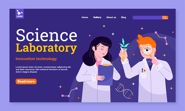 Kostenlose Vektor vorlage für die landingpage für wissenschaftliche forschung