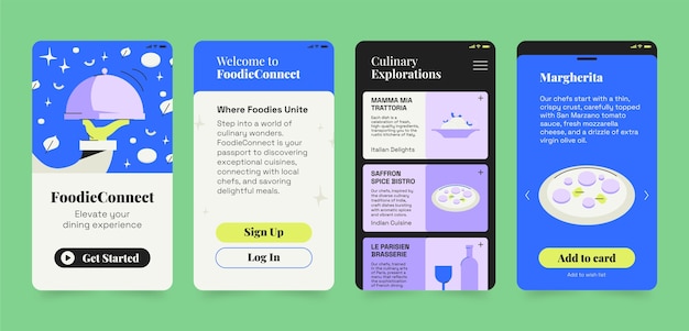 Kostenloser Vektor vorlage für eine app für flat-design-food-unternehmen