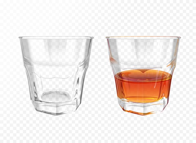 Whiskyglas 3D-Illustration von realistischen Geschirr für Brandy oder Cognac und Whiskey