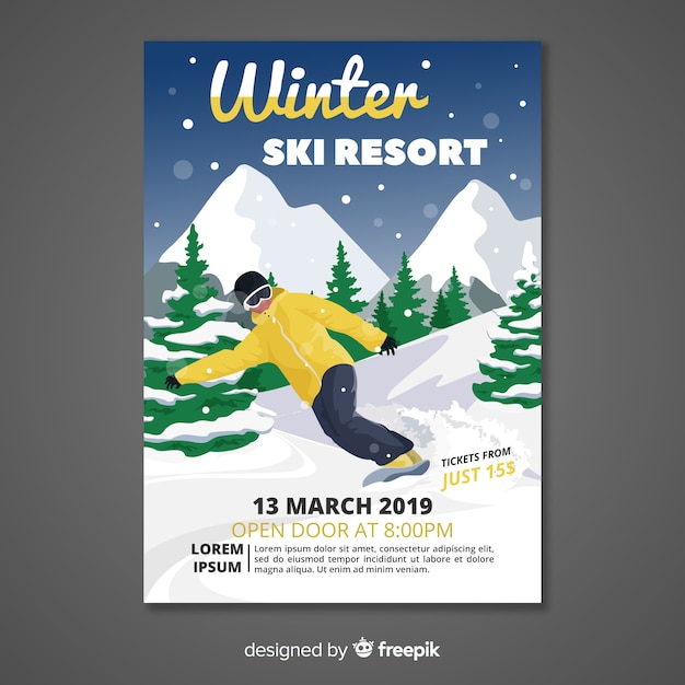 Kostenloser Vektor winter ski resort banner