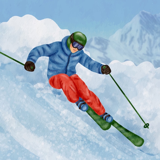 Kostenloser Vektor wintersport-aquarellillustration