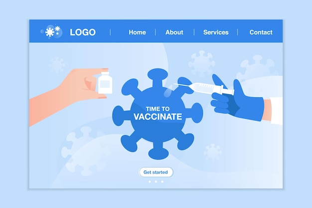 Kostenlose Vektor zeit für das konzept der coronavirus-impfung. landingpage für den coronavirus covid-19-impfstoff