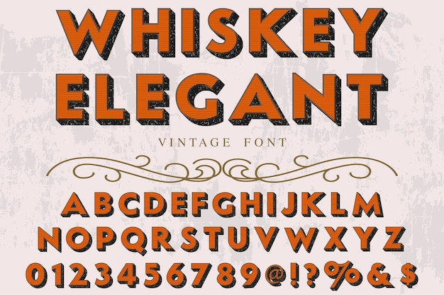 3D Schriftart Alphabet Skript Schrift handgefertigtes handgeschriebenes Etikettendesign mit dem Namen Vintage Whisky elegant