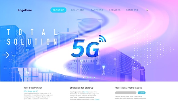 5G und IoT Internet of Things Landingpage mit digitaler Zukunftstechnologie Website-Vorlage