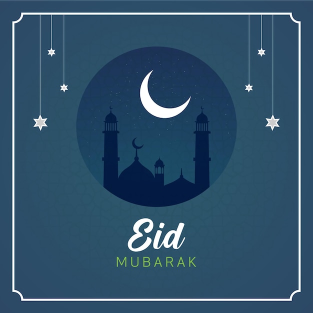 Abstrakte religiöse Happy Eid Mubarak islamische Vektorillustration mit Moscheen und Mond