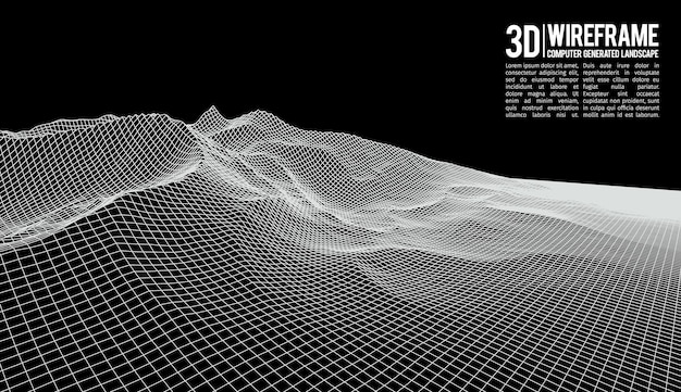 Abstrakter Vektorlandschaftshintergrund Cyberspace-Landschaftsraster d Technologie-Vektorillustration