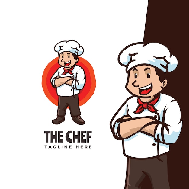 Awesome The Chef Maskottchen Cartoon Logo Vorlage Geeignet für Restaurant Maskottchen