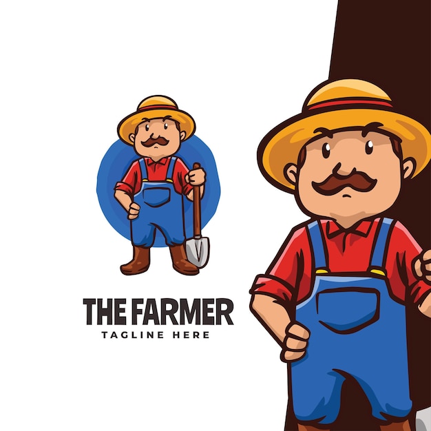 Awesome The Farmer Maskottchen Cartoon Logo Vorlage Geeignet für Farm Maskottchen Logo