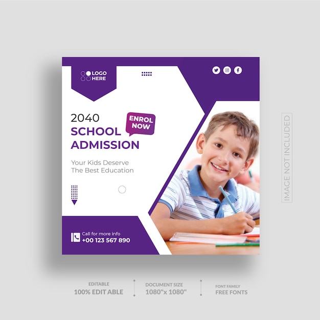 Back to School Admission Social Media Post Banner und Instagram Post Design Template